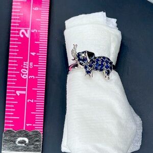 14k Effy white gold, sapphire, white diamonds, and brown diamond elephant ring